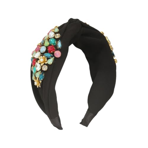 Buntes Turban-Stirnband für Damen, Strass, handgefertigt, Mittelknoten, Haar-Accessoire von Generisch