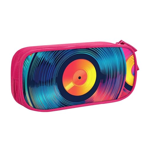 Buntes Vinyl-CD-Federmäppchen für Jungen und Mädchen, Musikaufzeichnung, großes Stifteetui, Schreibtisch-Organizer, Federmäppchen für Schule, Büro, Make-up-Tasche mit Reißverschluss, blau, 21x5x10.5cm von Generisch