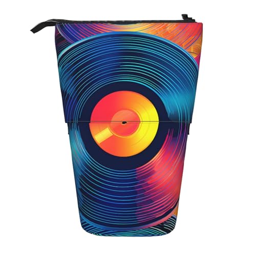 Buntes Vinyl-Federmäppchen für Musikaufzeichnungen, Stiftehalter, Teleskop-Bleistifttasche, Pop-Up-Kosmetiktasche, Schreibwaren-Organizer für Schule, Büro, Reisen von Generisch