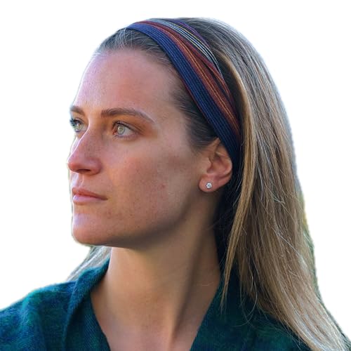 Buntes gestreiftes elastisches Haarband aus Baumwolle, für Yoga, Meditation, Hippie und Boho, handgefertigtes Bandana in Nepal (Rooso und Blau, Einheitsgröße) von Generisch
