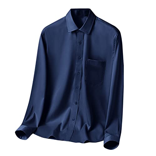 Business Hemd Herren Bügelfrei Langarmhemd Einfarbig Regular Fit Herrenhemden Western Hemden Revers Button Down Trachtenhemd Basic Modische Businesshemd Reifes Freizeithemd (Marineblau, 3XL) von Generisch
