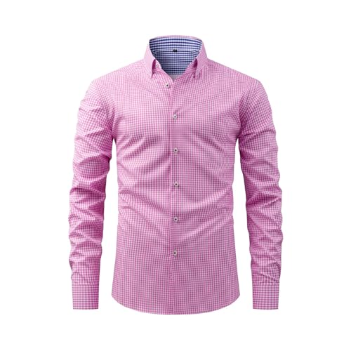 Business Hemd Herren Rosa Langarm Slim Fit Kariertes Hemd Oktoberfest Hemden Trachtenhemd Stehkragen Herrenhemden Karohemd Button Down Freizeithemd Bayerisches Bierfest Volksfest Holzfällerhemd von Generisch