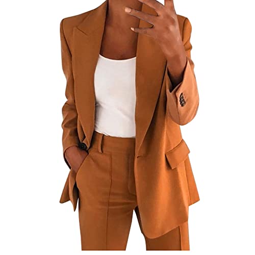 Business Hosenanzüge Für Damen Modern Elegant Anzüge Set Einfarbig Streetwear Zweiteilig Hosenanzug Anzughose Slim Fit Büro Lässig Frauen Langes Ärmeln Anzugjacke Sommer Freizeitanzug (Khaki-a, L) von Generisch
