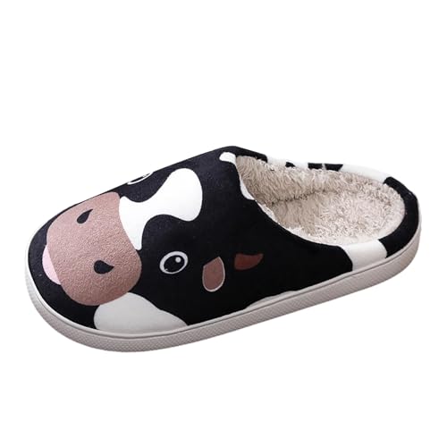 Business Schuhe Damen Paare Winter Weihnachten Thema Kuh Druck Hausschuhe Männer Und Frauen Indoor Hausschuhe Große Größe College Schuhe Damen Lackleder (Black, 45) von Generisch