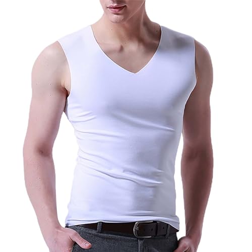 Business Unterhemd Herren Ärmellos mit V-Ausschnitt Tanktop-Unterhemden Männer Muskelshirt Leicht Tank Top Bodybuilding Fitness T-Shirts Sommer Ice Silk Thin Sleeveless Schwarz Weiss Mehrfarbig von Generisch