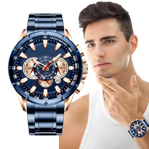 Business Watch, Mens Metal Watch | wasserdichte Handgelenks Uhren für Männer | Modeschmuck, Klassische Kalenderdatum mechanische Band für Geburtstage, Neujahr von Generisch
