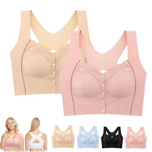 Bustella BH für Damen, Frontverschluss, ohne Bügel, Sport-BHs, Schönheit, volle Abdeckung, bequem, leicht zu schließende BHs, 2 Stück, E, XXL von Generisch