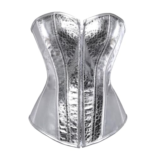 Bustier-Korsett-Top mit Mieder aus Kunstleder, Taillenmieder, Bruststützung, Körperformung, Top für Damen, silber, L von Generisch