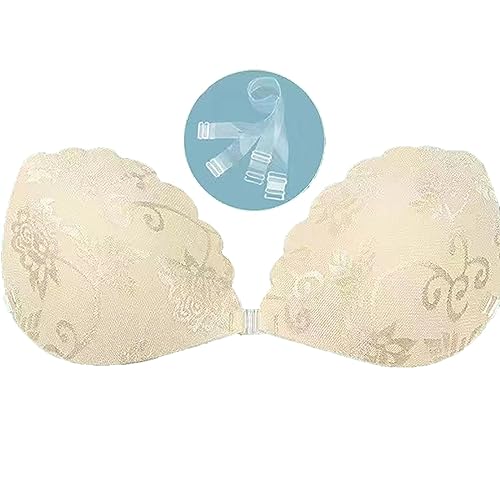 Bustiers Damen Damen Klebe-BH Push Up Trägerloser BH Klebe-BH Rückenfreier BH Spitzen-BH Wiederverwendbare Brustwarzenabdeckungen Für Rückenfreie Kleidung Badeanzug Brautkleid Abendkleid (Beige, B) von Generisch