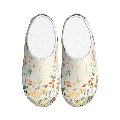 Butterfly Daisy Damen Hausschuhe Flanell Haus Pantoffeln für Herren Frühling Wiese rutschfeste Warme Winterschuhe für Indoor Outdoor, mehrfarbig, X-Small Men/ X-Large Women von Generisch
