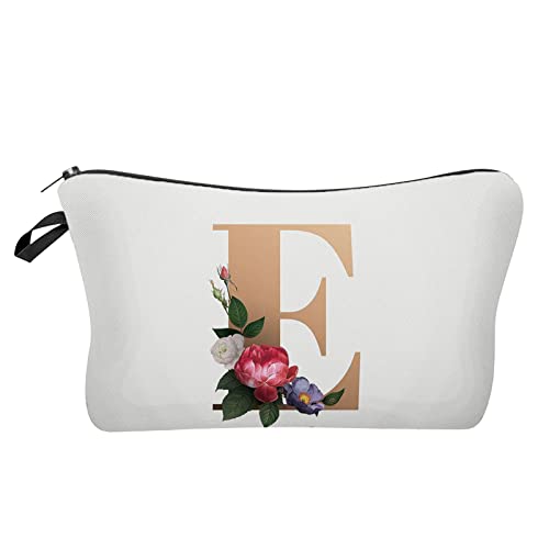 C4162 Kosmetiktasche für Damen, tragbar, digitaler Buchstabendruck, goldfarben, e, M, Modern von Generisch