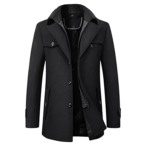 Cabanjacke mit LayeRot Kragen für Herren Einreihiger, Gesteppter, Gefütterter Military Peacoat Winter Trenchjacke mit Schmalem Revers und Wollmischung (Schwarz,M) von Generisch