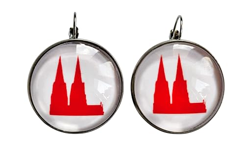 Cabochon Kölner Dom Köln rot auf weiß Brisuren Ohrhänger Klappbrisuren 8 mm,12 mm oder 25 mm Edelstahl (12 mm) von Generisch