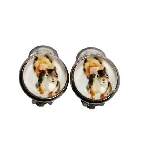 Cabochon Ohrclips Eichhörnchen mit Polster Edelstahl 8 mm oder 12 mm (8 mm zggl. Fassung) von Generisch