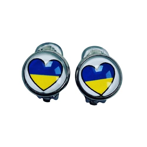 Cabochon Ohrclips Ukraine Flagge Herz Liebe mit Polster Edelstahl 12 mm von Generisch