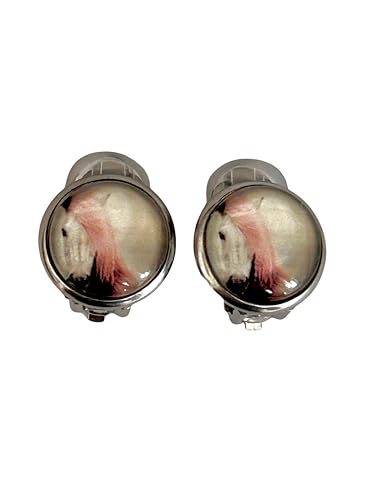 Cabochon Ohrclips weißes Pferd Schimmel rosa rose mit Polster Edelstahl 8 mm oder 12 mm (8 mm) von Generisch