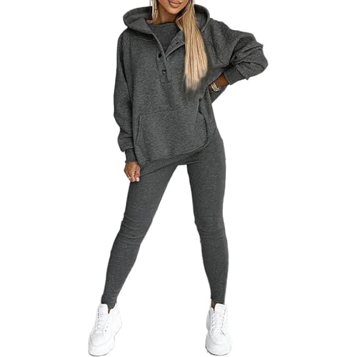 Calmlily 3-teiliges Damen Hoodie Set, Erwachsene Frauen, Grau, L von Generisch