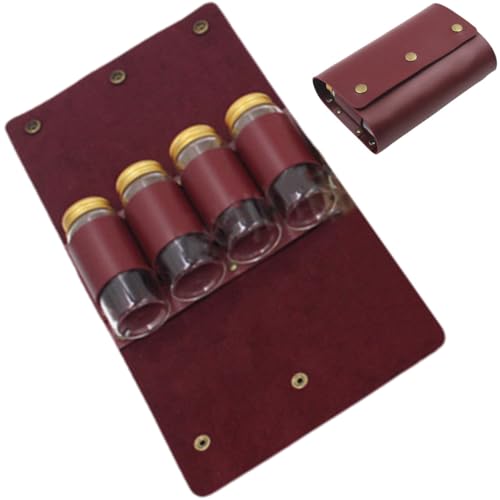 Camping Spice Kit with 4 Leak-Proof Bottles,Outdoor Portable PU Leather Spice Organizer with Carabiner,Multi-Compartment Seasoning Storage Bag for BBQ,Backpacking,Hiking and Picnics (Wine Red) von Generisch