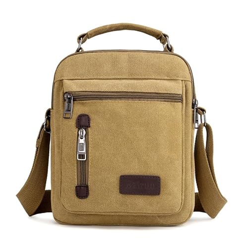 Canvas-Kuriertasche für Herren, kompakte, mehrschichtige Umhängetasche, leichte Reise-Organizer-Tasche für Senioren, lässige Alltagstasche für Business oder Markt, Khaki 12, Einheitsgröße von Generisch