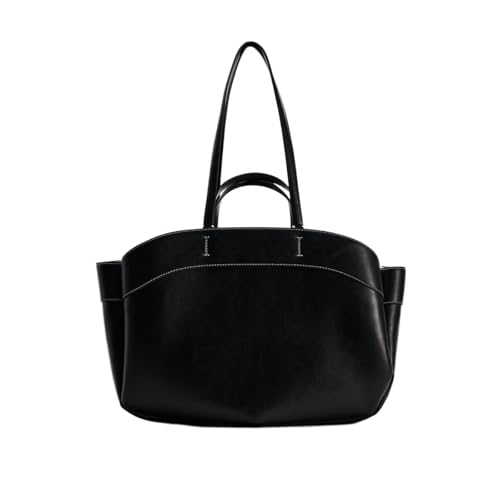 Canvas-Tasche für Damen, Spleißen, großes Fassungsvermögen, Einkaufstasche, Handheld-Einzelschultertasche, Schwarz, Large von Generisch