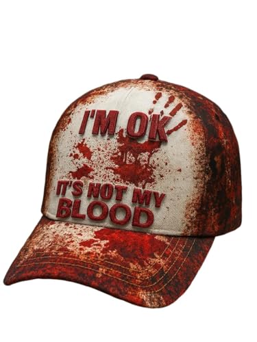 Cap Herren Damen Halloween Blutspritzer Printed Basecap Horror Blutige Kappe Baseball Cappy Sommer Unisex Party Caps Bloody Print Hat (DE/NL/SE/PL, Alphanumerisch, Einheitsgröße, Rot) von Generisch