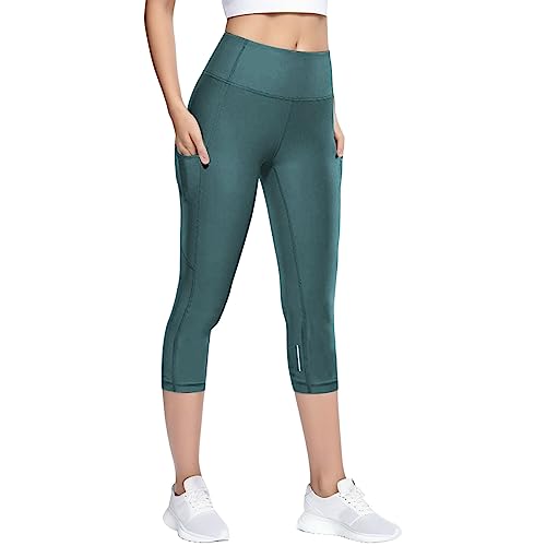 Capri Leggings Damen High Waist 3/4 Leggins Blickdicht Caprihose Kurze Sporthose Elastisch Yogahose Laufhose Hose für Fitness Zuhause von Generisch