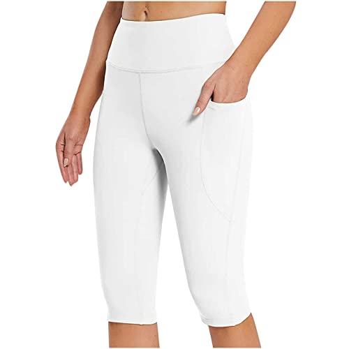 Capri-Workout-Leggings für Damen, mit Taschen, hohe Taille, Bauchkontrolle, Fitness-Shorts, nahtlos, Stretch, knielang, Yogahose, Sommer, nicht durchsichtig, kurze Leggings, 1-weiß, XL Capri-Workout-Leggings für Damen, mit Taschen, hohe Taille, Bauchkontrolle, Fitness-Shorts, nahtlos, Stretch, knielang, Yogahose, Sommer, nicht durchsichtig, kurze Leggings, 1-weiß, XL von Generisch