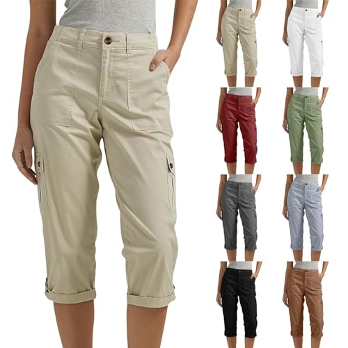 Caprihose Damen High Waist Kurze Cargo Pants Wanderhose Leicht Schnell Trocknend Atmungsaktiv Outdoor Shorts Athletisch Reisen Lässig Locker Bequem 3/4 Lange Hose mit 6 Taschen von Generisch