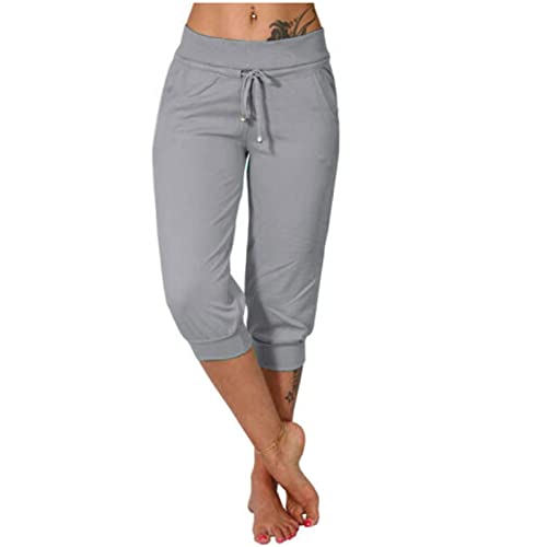 Caprihose Damen Sommer Chino Damen Hose Cargohose Damen Baggy Jogginghose Damen Sporthose Damen Yogahose Damen Mit Taschen Stoffhose 7/8 Hosen Leicht Luftig Arbeitshose Damen Elastisch Bund von Generisch