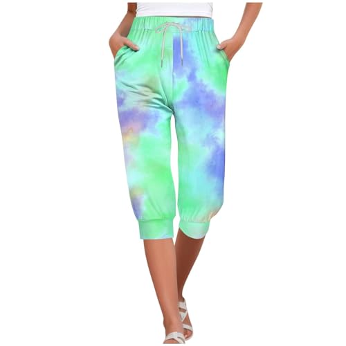 Caprihose Damen Sommer Dreiviertel Haremshose 3/4 Sporthose Pumphose mit Aufdrucken Sommer Stretch Leicht Und Luftig Yogahose Kurze Jogginghos Freizeithose 3/4 Hose Damen Sommer Leicht Grün,XL Caprihose Damen Sommer Dreiviertel Haremshose 3/4 Sporthose Pumphose mit Aufdrucken Sommer Stretch Leicht Und Luftig Yogahose Kurze Jogginghos Freizeithose 3/4 Hose Damen Sommer Leicht Grün,XL von Generisch