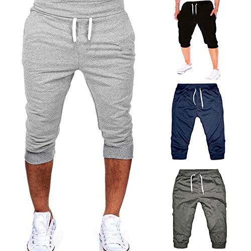 Caprihose für Herren, 3/4-Länge, für Sommer, Laufen, Training, Angeln, Sweat-Shorts, leichte Jogger-Shorts, elastische Taille, Kordelzug, dreifach genähte Trainingshose, Schwarz , L Caprihose für Herren, 3/4-Länge, für Sommer, Laufen, Training, Angeln, Sweat-Shorts, leichte Jogger-Shorts, elastische Taille, Kordelzug, dreifach genähte Trainingshose, Schwarz , L von Generisch