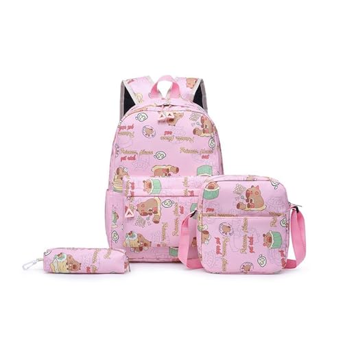 Capybara Backpack for School, Kawaii Capybara School Bag, Lightweight Large Capacity Cartoon Backpack with Pencil Case for Kids, Teens, and Students (Pink) von Generisch