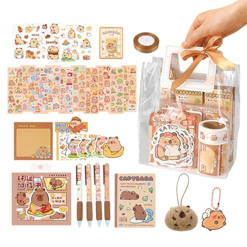 Capybara Briefpapier-Set, Capybara Schreibwaren Set Capybaras 105-teilig Mit Handtasche, Niedliche Capybaras-Schulmaterialien Mit Notizen, Stiften, Aufklebern, Bleistiftbeuteln Und Mehr, Ornament von Generisch
