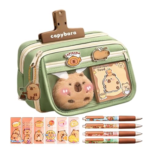 Capybara-Federmäppchen, Capybara-Plüsch-Federmäppchen,Skurriler, lustiger 9-lagiger Stiftebeutel - Mehrschichtiges Federmäppchen mit Capybara-Print, Stifthalter für Bürobedarf, Teenager-Mädchen von Generisch