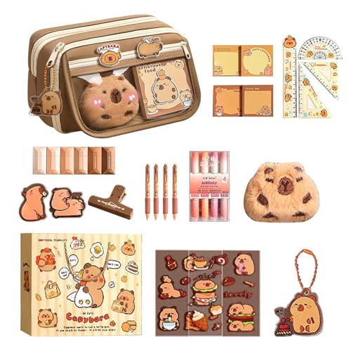 Capybara Federmäppchen - Capybara Pencil Case | SetMehrschichtiges Süßes Federmäppchen | Capybara Schreibwaren Set | Bleistift Beutel | Ästhetisches Schulsachen Federmappe Für Mädchen von Generisch