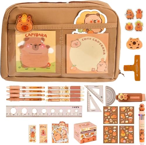Capybara Pencil Fall | Capybara Pen Stationery Set | Capybaras Bleistiftkoffer mit stationärer Aufkleber | Süße breite Eröffnung Capybaras Geschenk für Make up Bürsten und Bürovorräte von Generisch