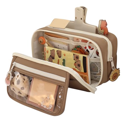 Capybara Pencil Pouch - Multi Compartment Storage Case, Cute Animal Stationery Bag | Zippered Organizer Pencils Holder Teen Girls School, Wide Opening Plush Design With Novelty Cartoon Style von Generisch