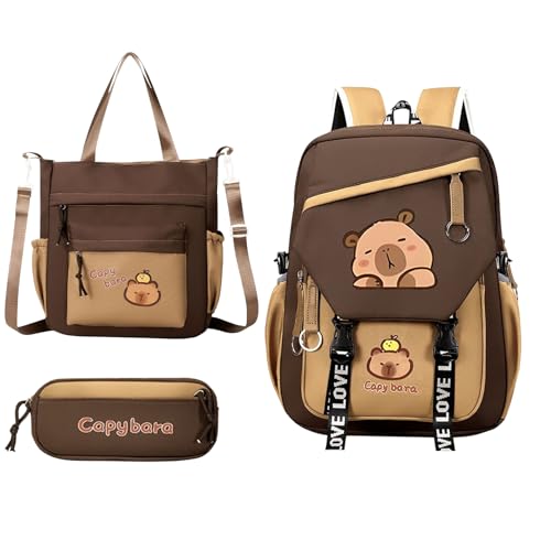 Capybara Rucksack-Set | Capybara-Rucksack-Set mit großer Kapazität | Schreibwarenbedarf leichte Umhängetasche für tägliche Reise Urlaub Weihnachten Geburtstag Abschlussfeier Kinder, B, Refer to von Generisch