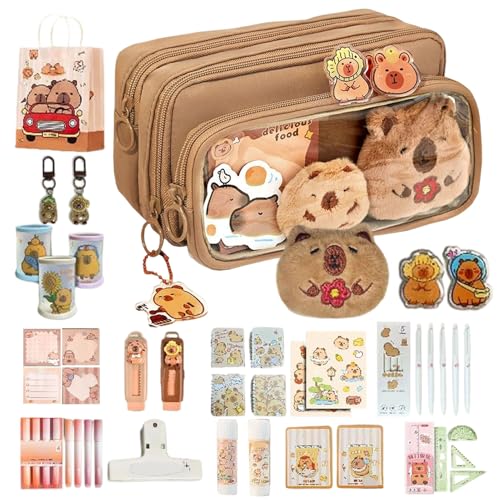 Capybara Schreibwaren | Ästhetische Federmäppchen Capybara Zubehör | Großes Organizer Federtasche Für Jugendliche Kinder Studenten Büro Schule | Geschenk Geburtstag Weihnachten Marker Lineal von Generisch