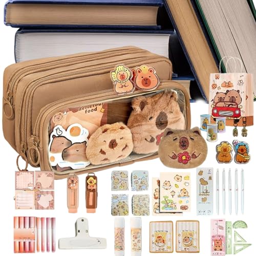 Capybara Schreibwaren | Ästhetisches Federmäppchen Capybara Accessoires | Großvolumige Organizer Stiftetasche | Für Jugendliche Kinder Hochschule Büro Klassenzimmer Geburtstag Weihnachten Marker von Generisch