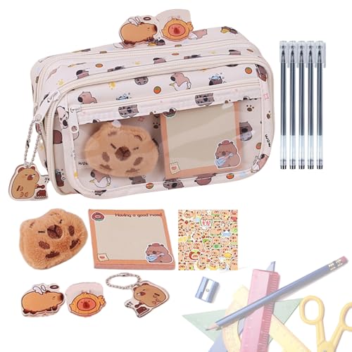 Capybara Schreibwaren-Set | Capybara Federmäppchen | niedliche Schreibwaren | Aufbewahrungstasche Haftnotizen Schulbedarf für Kinder Schüler Klassenzimmer Preise Geburtstag Party Gastgeschenke von Generisch