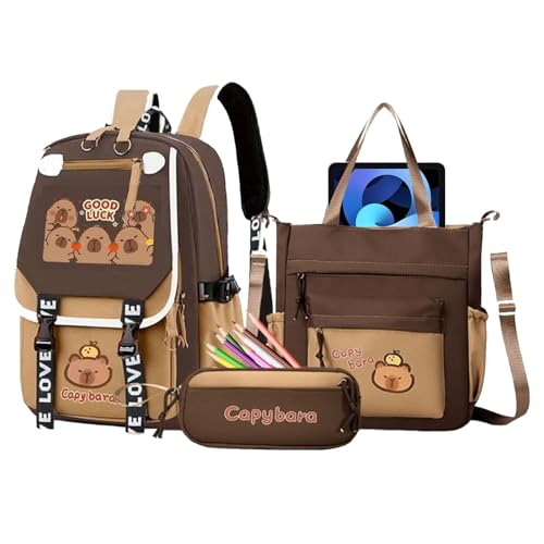 Capybara Schulrucksäcke für Mädchen, atmungsaktive Kinder-Büchertasche mit Kuriertasche und Federmäppchen für Kinder, Teenager, Mädchen, , B, Refer to description, Unisex von Generisch