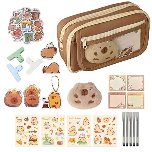 Capybara Stifte-Etui,Stylische Stiftmappe - Geräumige Schultasche Federmäppchen Für Schüler Mit Haftnotizen Aufklebern Stiften Und Lineal von Generisch