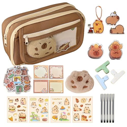 Capybara Stifte-Etui - Stylische Stiftmappe - Geräumige Schultasche Federmäppchen Für Schüler Mit Haftnotizen Aufklebern Stiften Und Lineal von Generisch