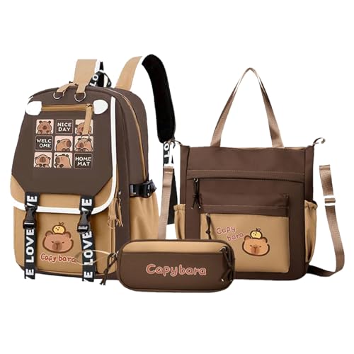 Capybara Tasche – Schulrucksäcke | Rucksäcke für Mädchen | bezaubernde Taschen | Kinder-Büchertaschen mit Kuriertasche und Federmäppchen | leichte Schul-Büchertasche für Teenager, Kinder, und von Generisch