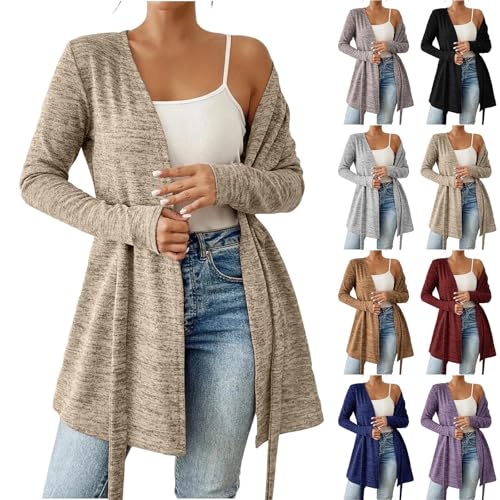 Cardigan Damen Elegant Kaschmir Strickjacke Cover Up Longstrickjacke Open Front Strickjacken für Frauen Lang Feinstrickjacke Winter Leichte Sweater Jacke Einfarbig Langarm Übergangsjacke Outwear von Generisch