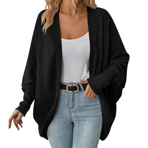 Cardigan Damen Oversize Lang Strickjacke Sweater Strickmantel Elegant Langarm Fledermaus Offen Front Strick Jacke Tops Outwear Casual Offen Pulllover Herbstjacke Winter Festlich Bolero Strickjacke von Generisch
