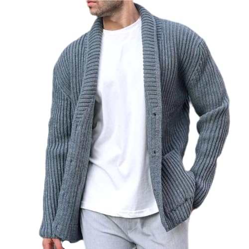 Cardigan Herren, Strickjacke Winter Trachtenjacke Gestrickt Cardigan Herren Wintermantel Dünne Jacke Mit Taschen Jumpsuit Schwarz Selected Homme Weste Reißverschluss Pullover (XXL, Dunkelgrau) von Generisch