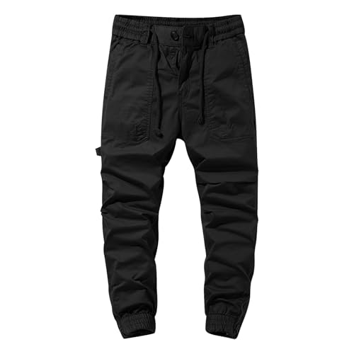 Cargo Hose Herren Cargohose Cascal Große Größe Einfarbig Seitliche Krawatte Mehrere Taschen Lange Hose Cargo Hosen (Black, XXXXXXL) von Generisch