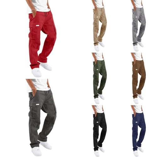 Cargo Hose Herren Trekkinghose Sporthose Wanderhose,Bequem Lässig Stilvolle Klassisch Versatile Cargohose Weich Atmungsaktiv Relaxed Langlebig Outdoorhose Elastisch Baggy Basic Alltag Khaki 3XL von Generisch